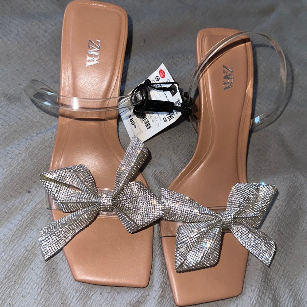Bling bow sling back Zara heels